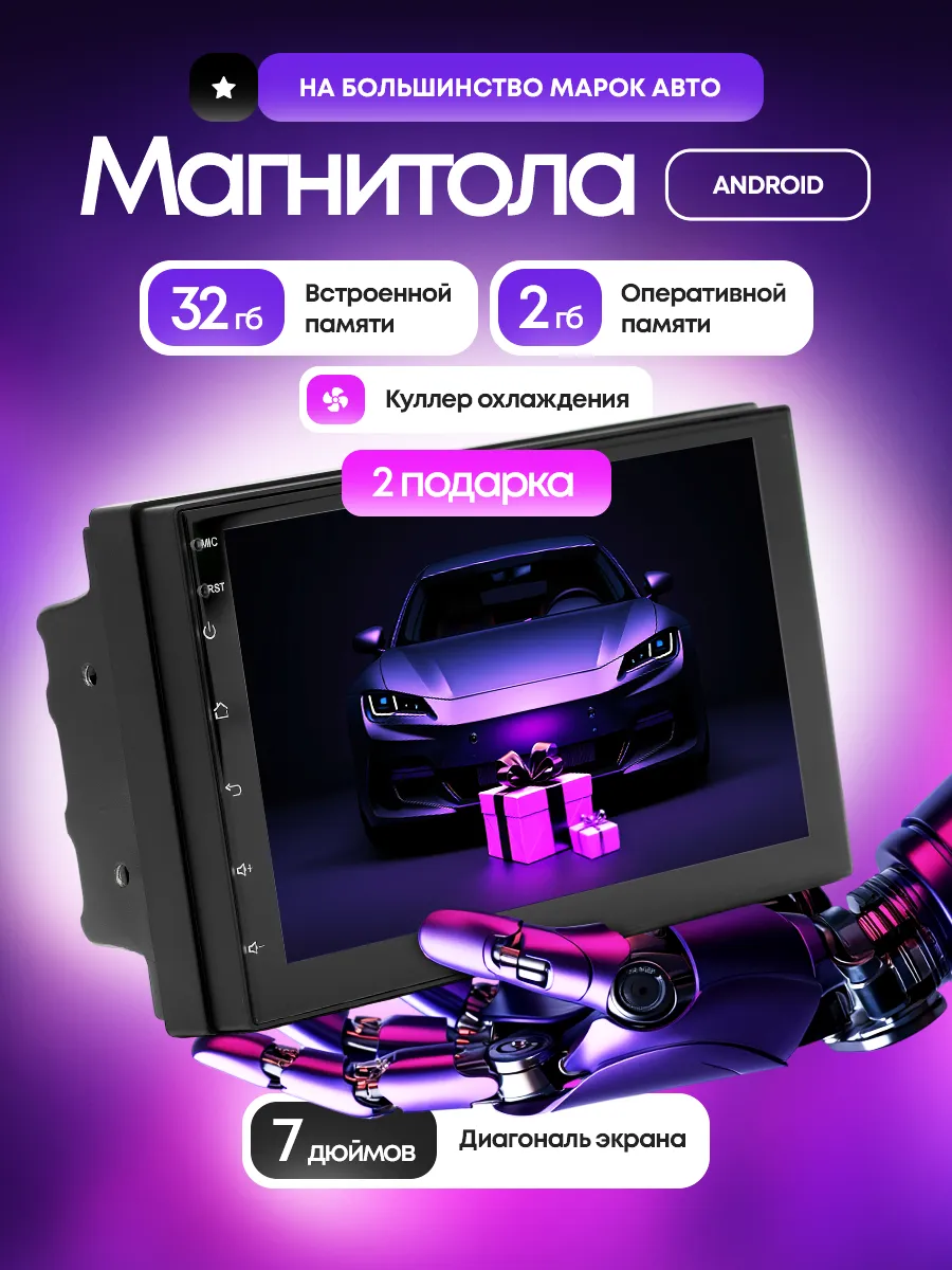 Автомагнитола 2din Android 7 дюймов с камерой