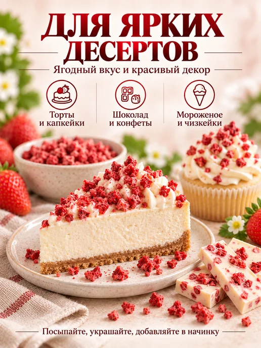 ТУТТИ ФРУКТИ Клубника сублимированная кусочками,кубики,без сахара, 100 г, 100 г, фото 2