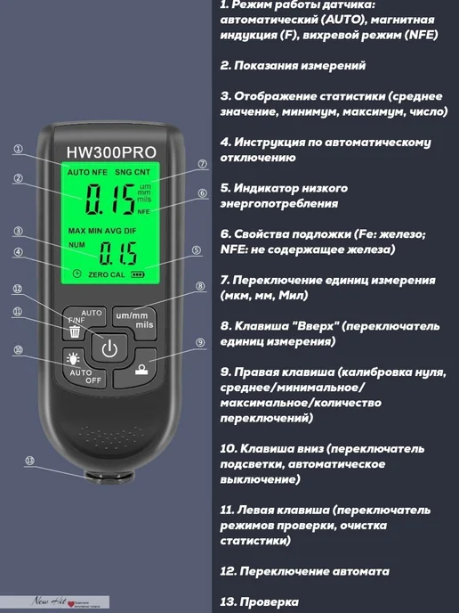 NEW HIT Толщиномер автомобильный, черный, фото 6