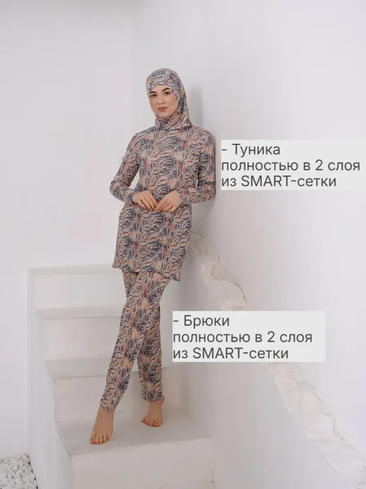 Muslim style Купальник Буркини для женщин для плавания сетка spf 4 в 1, серый, фото 7
