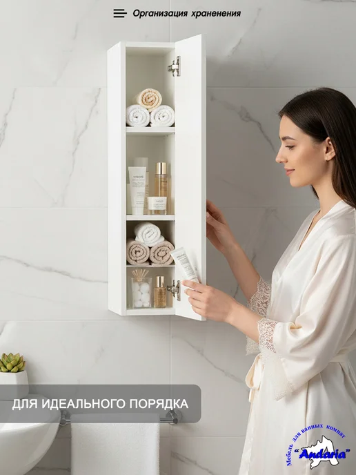 Andaria Навесной шкаф в ванную с зеркалом 50х70 см, 20x80 см, фото 4