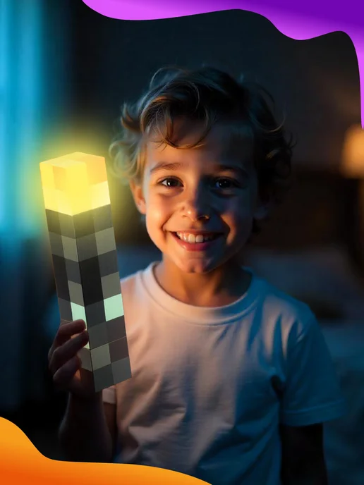Ni Light Ночник детский факел Minecraft, коричневый, фото 8