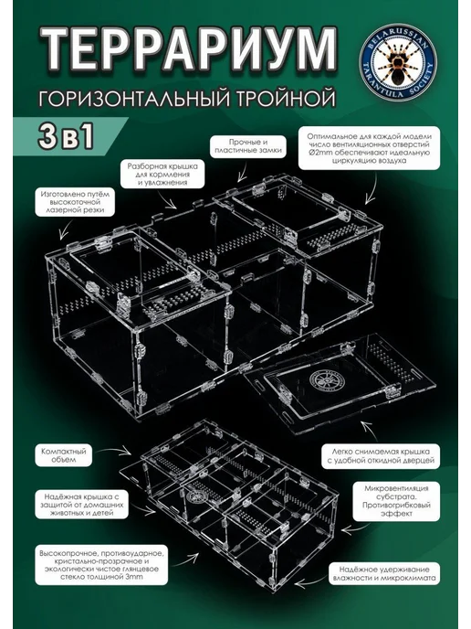 BTS_BY Террариум 3в1 горизонтальный 15х10х10*3, 10x10x3, фото 2