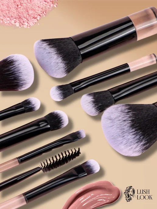 LushLook Дорожный набор косметических кистей в чехле, черный, фото 7