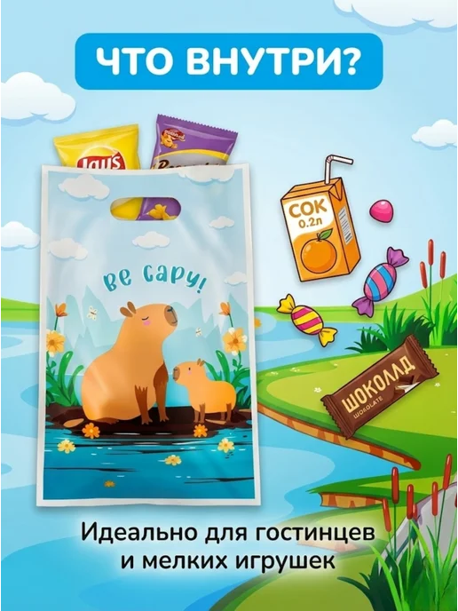 ЮНаУют Набор Пакетов с капибарой в детский сад и школу для подарков, голубой, фото 2