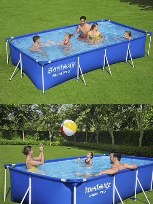 Bestway Бассейн каркасный прямоугольный с фильтр-насосом 400х211, синий, фото 8