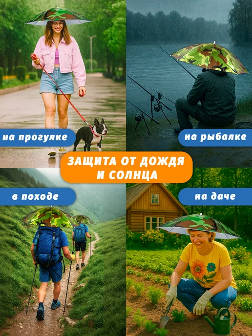 Атмосфера дома Зонт от дождя на голову взрослый 69 см, серый, фото 2