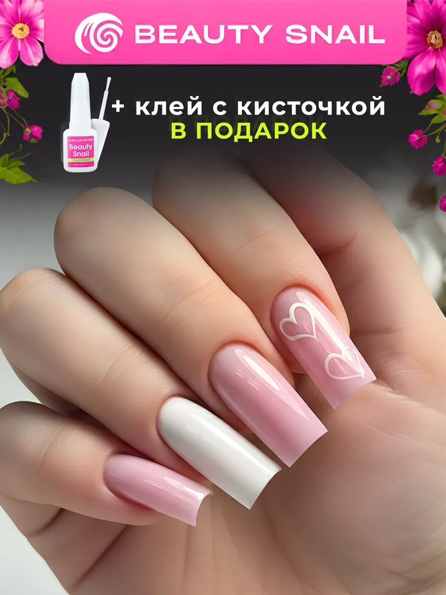 Накладные ногти с дизайном и клеем типсы