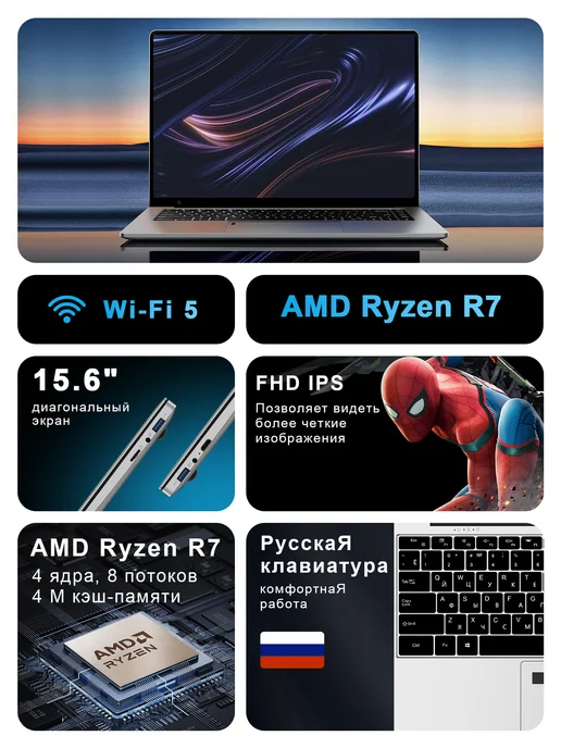 Vicyoung ноутбук AMD Ryzen 7,RAM 20ГБ SSD 1TB, 15.6" IPS 4-ядра, 20 ГБ, 1 ТБ, фото 2