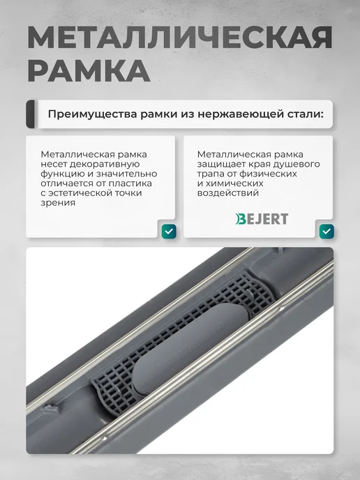 Bejert Трап для душа под плитку 400 мм, горизонтальный D40 50 мм, серый, фото 4