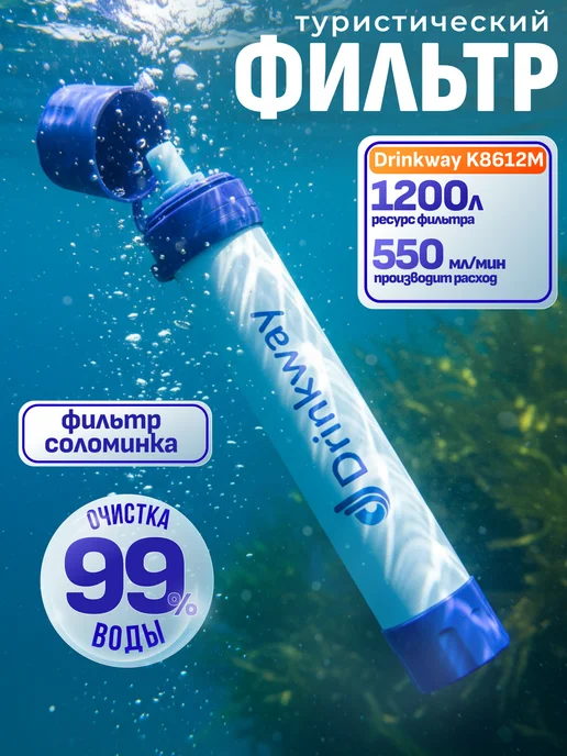 Drinkway Фильтр-трубочка для очистки воды походный портативный, синий