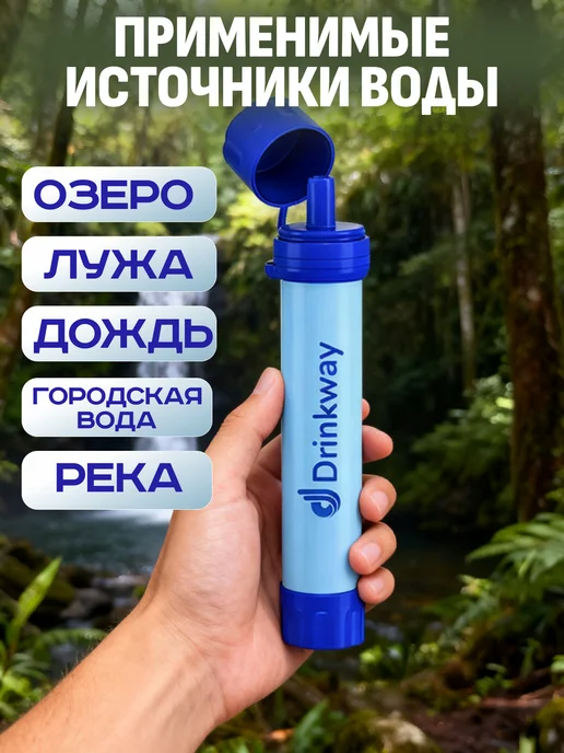 Drinkway Фильтр-трубочка для очистки воды походный портативный, синий, фото 5