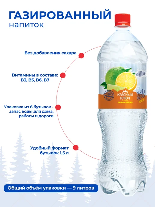Красный ключ Напиток газированный со вкусом "Лимон-лайм", 6 шт по 1,5л, 6 шт, 1,5 л, фото 2