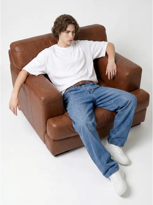 Wikkikids Джинсы багги широкие на резинке, голубой, фото 3