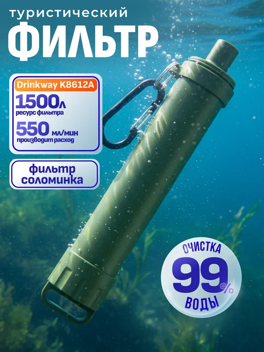 Drinkway Фильтр трубочка туристический для воды, зеленый