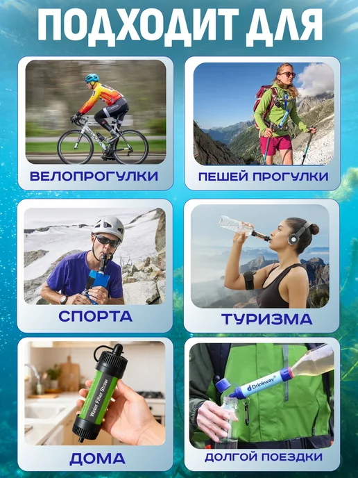 Drinkway Фильтр для воды походный туристический, синий, фото 4