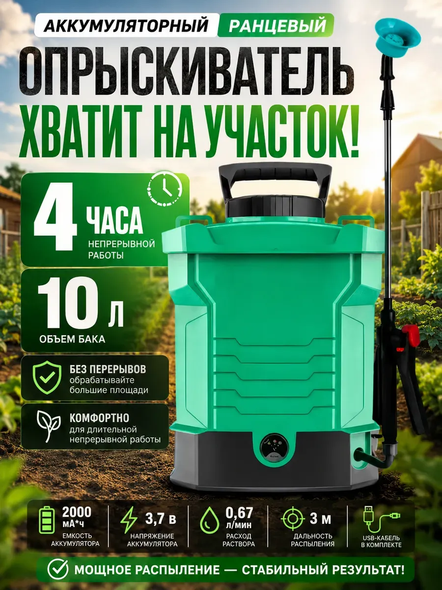 Опрыскиватель аккумуляторный 10 л садовый
