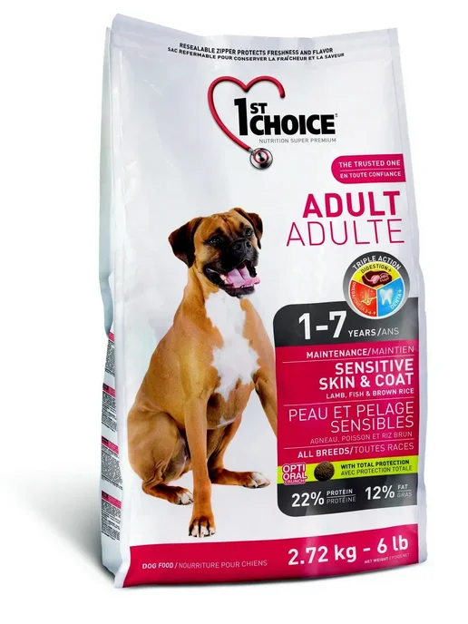 Сухой корм 1st Choice Skincoat Кожи для собак, рыба, ягненок, 2,72 кг