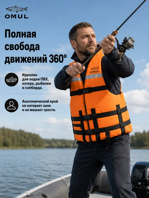 OMUL Двусторонний спасательный жилет Омуль до 100 кг, 100 кг, фото 5
