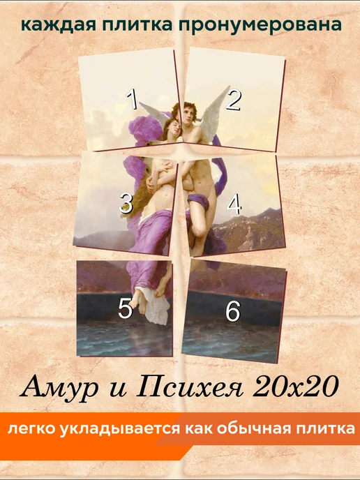 fres-co Панно из керамической плитки Амур и Психея 20х20, 40х60см, 20x20, фото 4