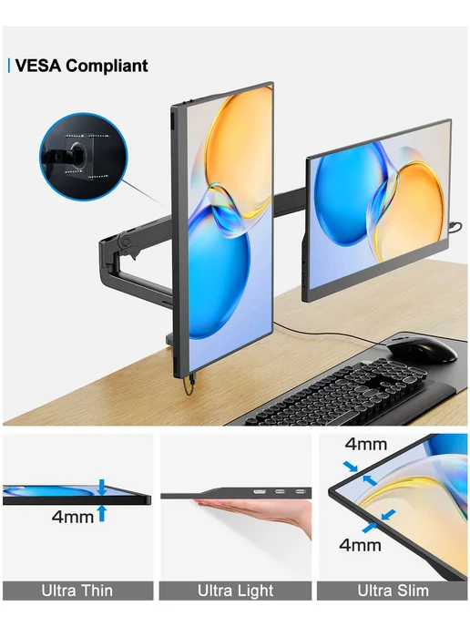 Uperfect 15,6-дюймовый сенсорный портативный монитор 1080P VESA, 15 6-дюймовый сенсорный портативный, фото 7
