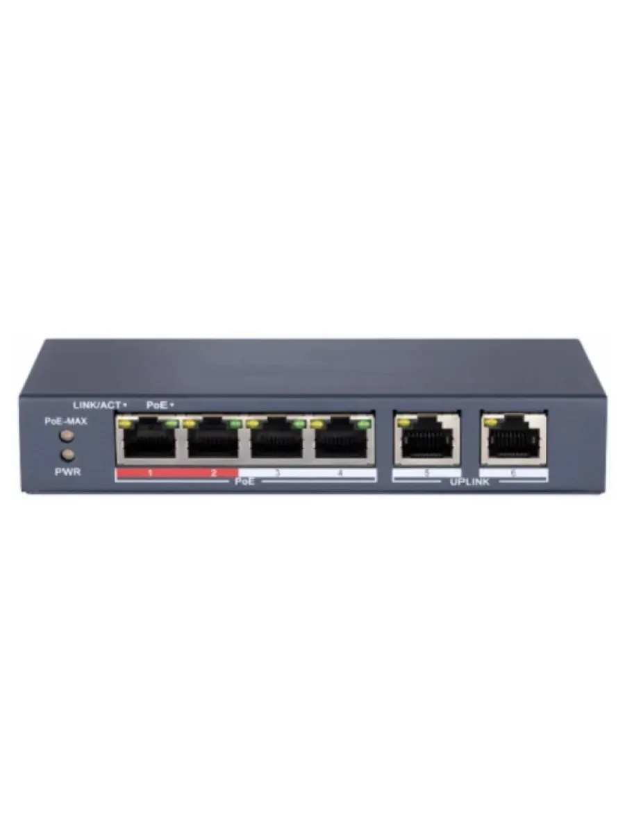 Коммутатор DS-S604P Сетевой неуправляемый 4 RJ45 100M PoE, 2