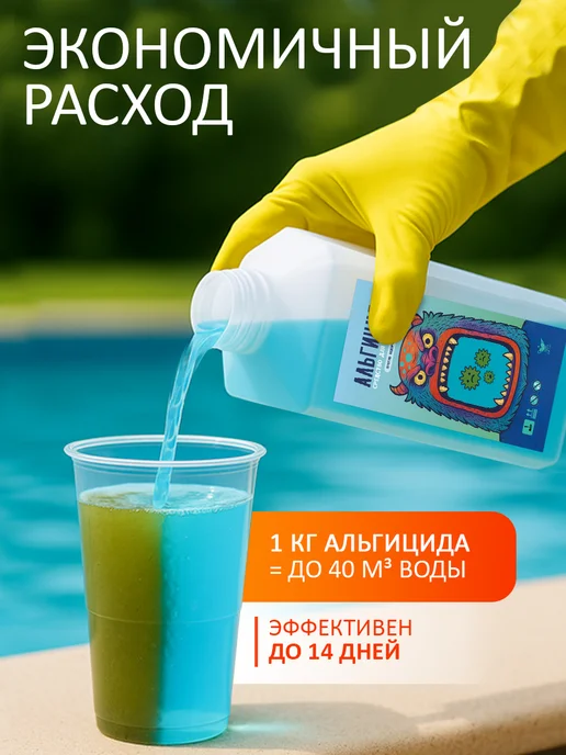 Аква Джинн Химия для бассейна Альгицид 1 литр, вариант, фото 6