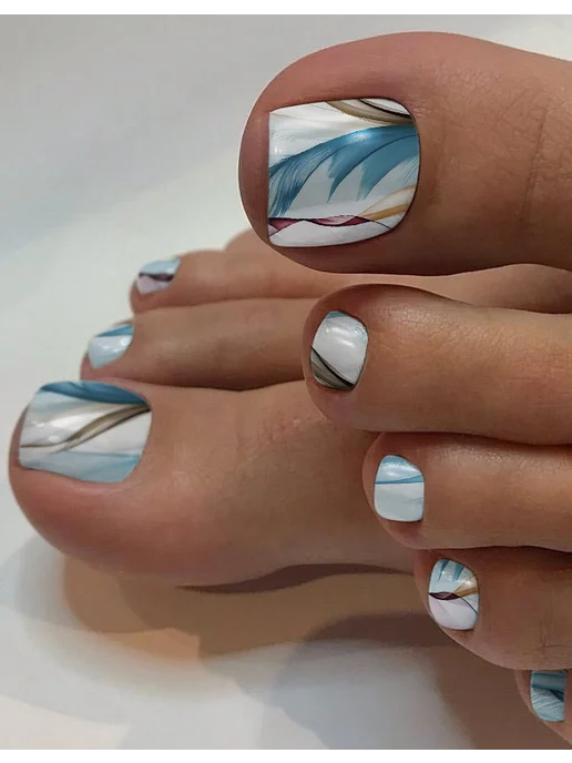 ArtVibe Наклейки для ногтей пленки для педикюра перья, голубой, фото 2