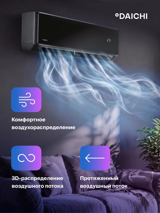DAICHI Сплит-система кондиционер комфорт MIR50AVQ1R дл 50м2, черный, фото 8