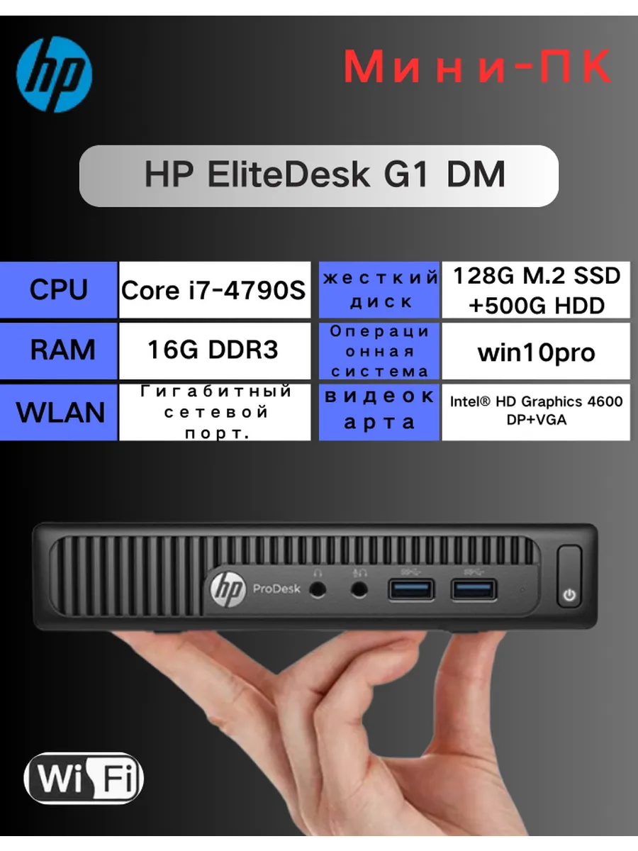 Мини-ПК Процессор i7-4790S DDR3 16 ГБ, SSD 128 ГБ 500 ГБ HDD