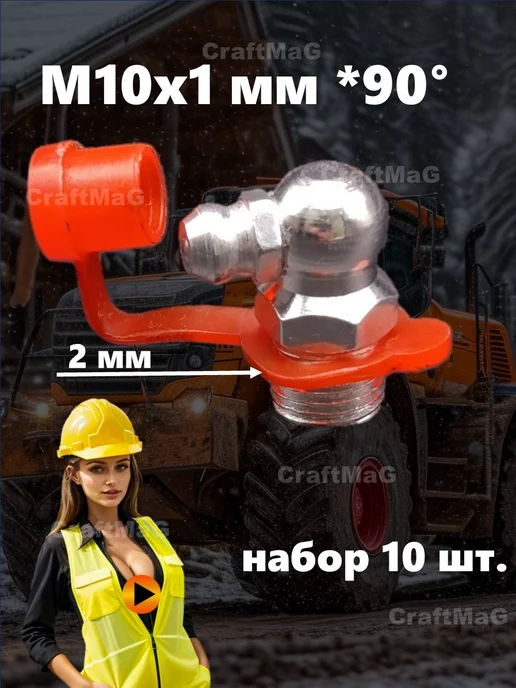 CraftMaG Тавотница для смазки пресс-масленка M10x1мм 90°угловая 10 шт, 10 шт