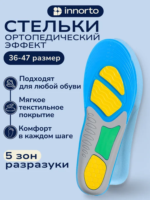 INNORTO Ортопедические стельки гелевые, голубой