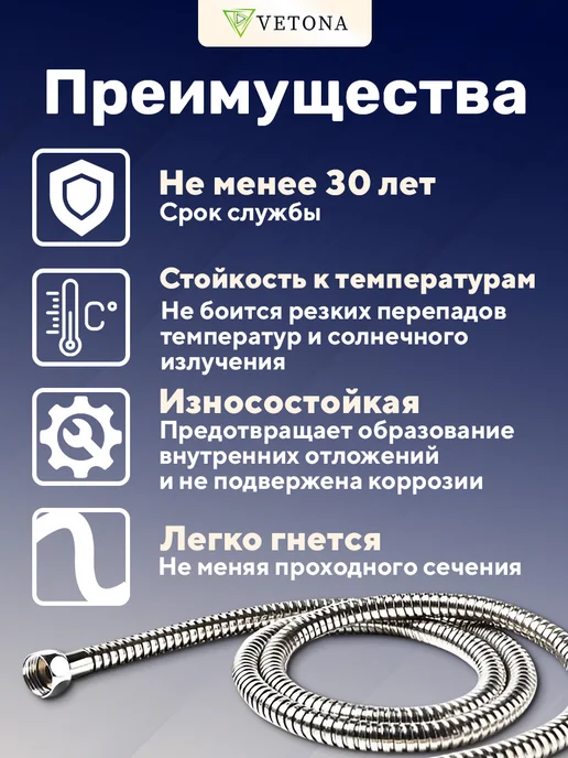 Vetona Гибкая подводка 500 мм 1" гайка, серый, фото 2