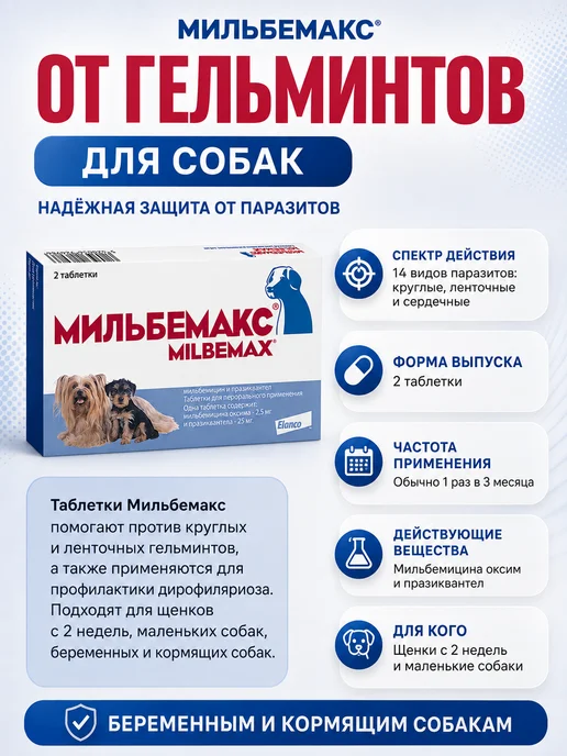 Elanco Мильбемакс табл. антигельминт. д мелких собак и щенков №2, вариант, фото 2