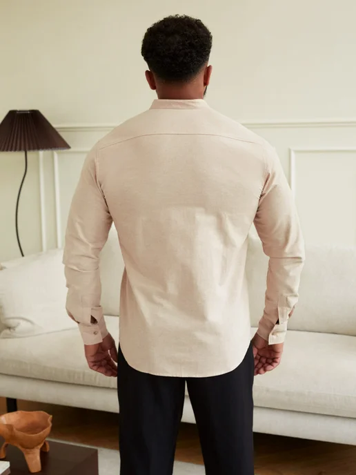 D&U mens Рубашка со стойкой воротником, бежевый, фото 7