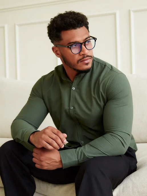 D&U mens Рубашка со стойкой воротником, зеленый, фото 2