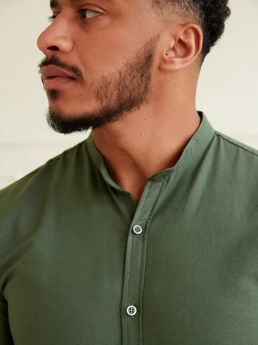 D&U mens Рубашка со стойкой воротником, зеленый, фото 5
