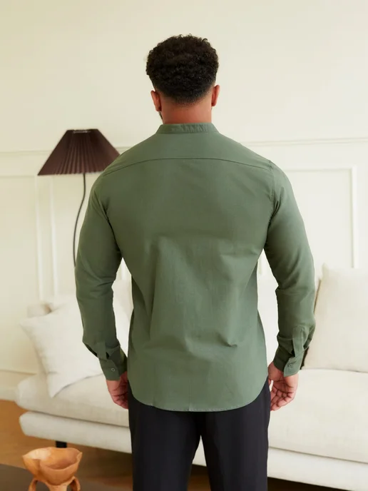 D&U mens Рубашка со стойкой воротником, зеленый, фото 7