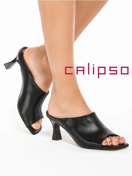 Calipso Мюли кожаные на каблуке, черный, фото 7