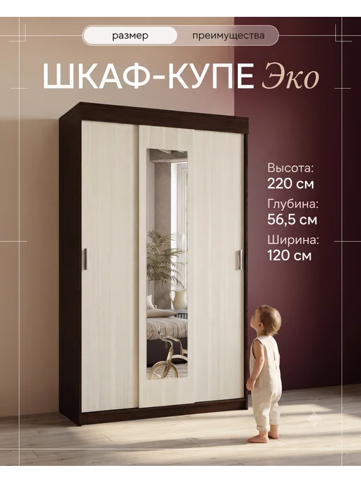 ЭкспрессМаркет Шкаф-купе для одежды, коричневый
