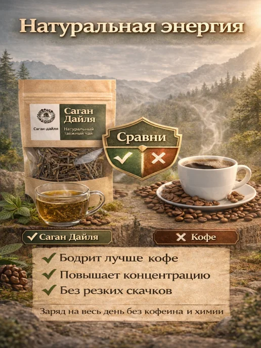 Натуральный урожай Саган Дайля чай 10г листовой натуральный таёжный бодрящий, 10 г, фото 3