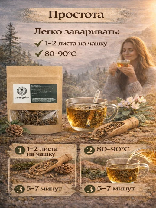 Натуральный урожай Саган Дайля чай 10г листовой натуральный таёжный бодрящий, 10 г, фото 6