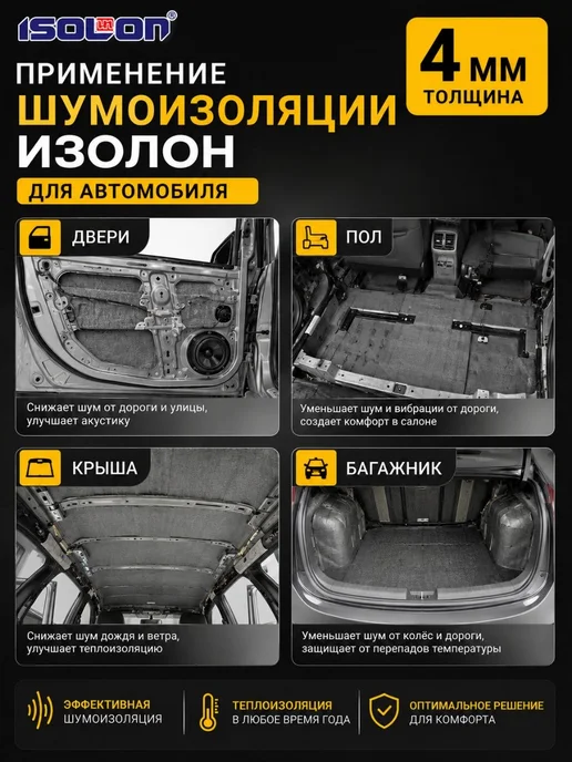 AERO BASS Шумоизоляция Изолонтейп 4мм. Теплоизоляция самоклеящаяся, вариант, фото 3