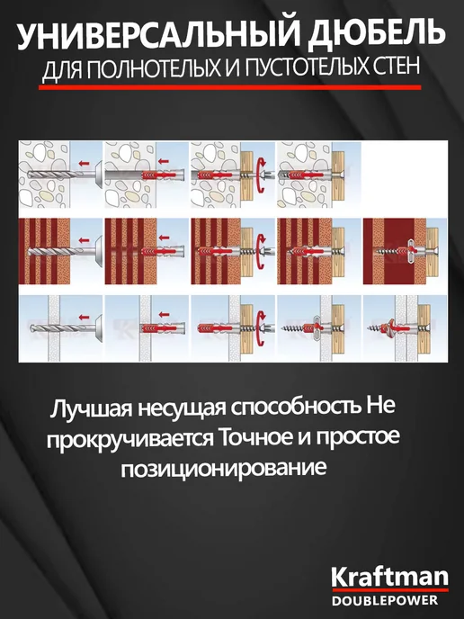Крафтман Дюбель универсальный 6х50 DOUBLEPOWER, 25 штук, вариант, фото 4