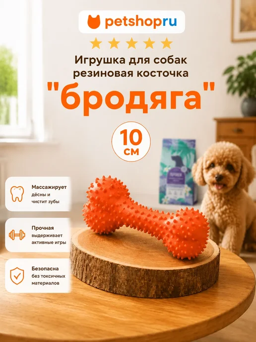PetShop Игрушка для собак резиновая косточка "Бродяга", 10 см, белый