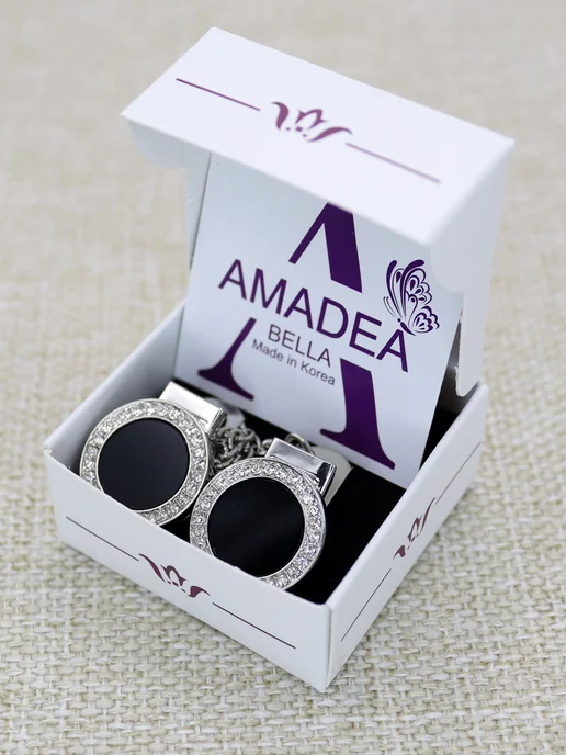AMADEA BELLA Зажим для одежды с цепочкой, черный, фото 3