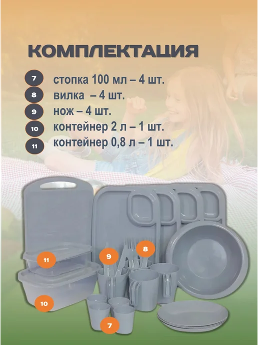 ИНТЕРМ Посуда для пикника в корзине, серый, фото 4