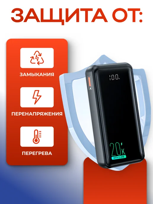 Yookie Внешний аккумулятор, Повер банк с быстрой зарядкой 20000mAh, 20000 мАч, фото 5