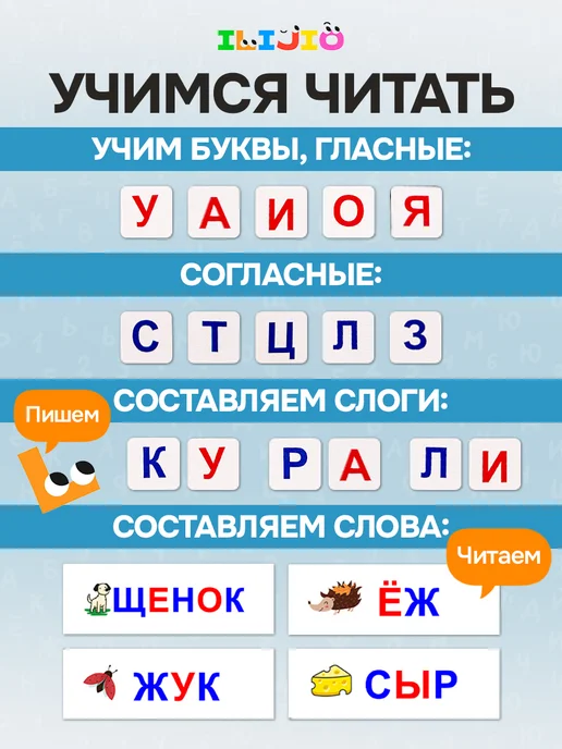 ILIJIO Касса букв слогов и счета обучающая игра для детей, 54 шт, фото 6