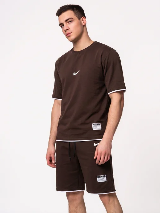 ALINAA-SHOP Костюм спортивный летний футболка и шорты, коричневый, фото 3